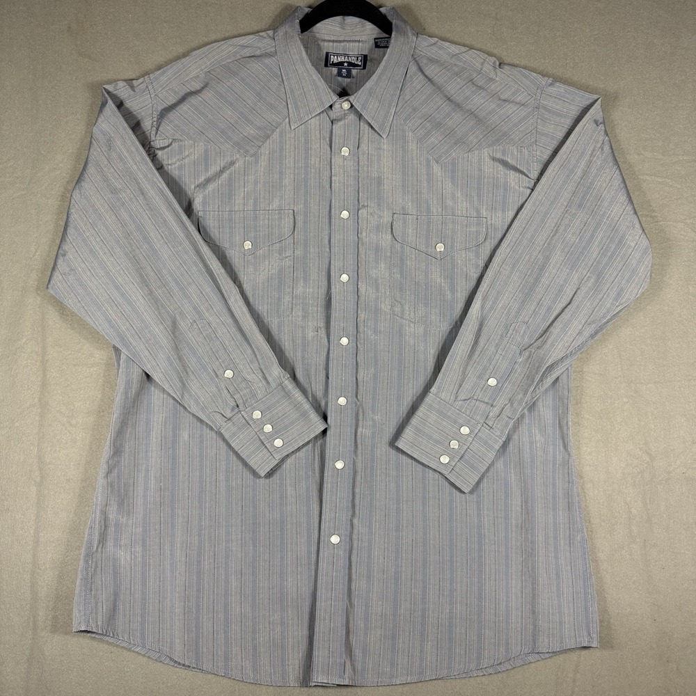 Panhandle Western Shirt Mens XL Pearl Snap Gray Striped Cowboy Long Sleeve
